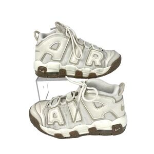 Nike Air Leather Tennis Shoes Youth Kids 3Y Uptempo Sneakers High Top 35 Ivory